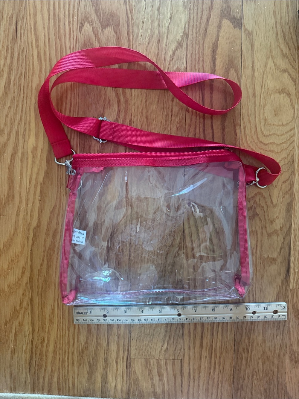 Clear Pink/Red Crossbody Bag with Adjustable Strap
